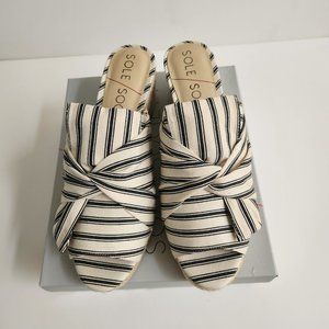 Sole Society So-Carmina Cream Black Stripe Espadrille Wedge 11M